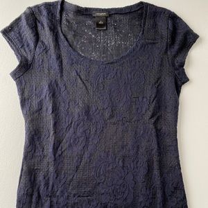 Navy Overlay Stretch Lace Short Sleeve Shirt